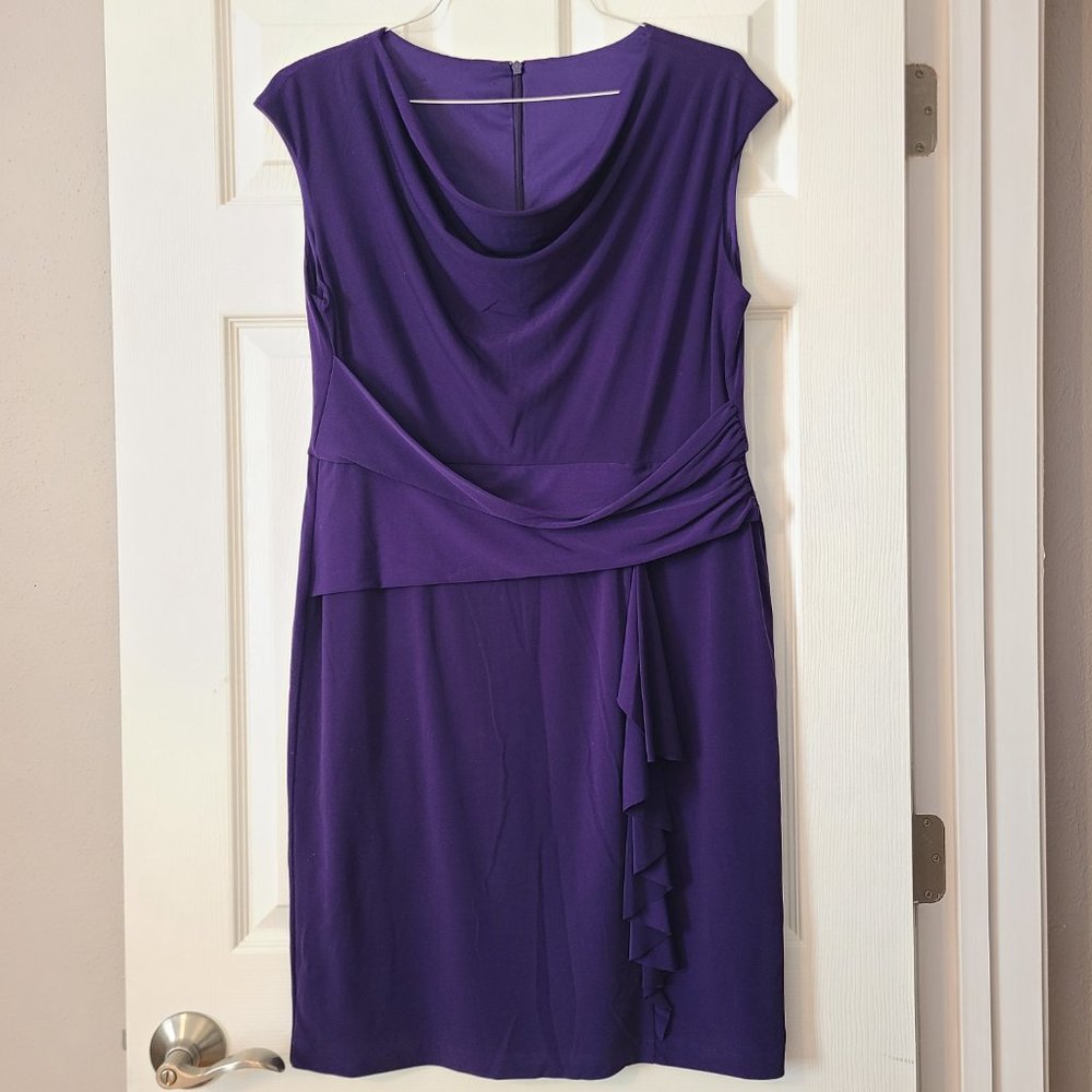 Purple Draped Neck Polyester Dress ~ Size 12-14 Large